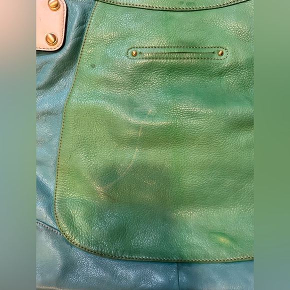 Vintage B. Makowsky Genuine Leather Color block Shoulder Bag Handbag Tote Bag - Picture 4 of 8